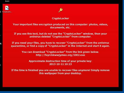 Fig 2) Screen of the malware demending ransom